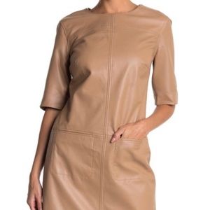 Trina Turk Mia Short Sleeve Leather Dress in Camel Color